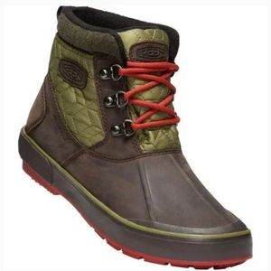 Keen Women's Winter Boots - Brown and Green with Red Laces